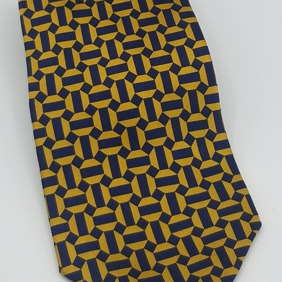 Tongue Tied Silk Blue Gold Geometric Tie - Picture 2 of 6